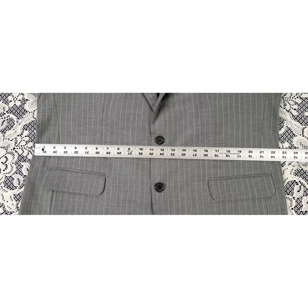 Oliveo Blazer Men's 44S Grey Pinstripe Superfine Wool‎ Two Button Single Vent